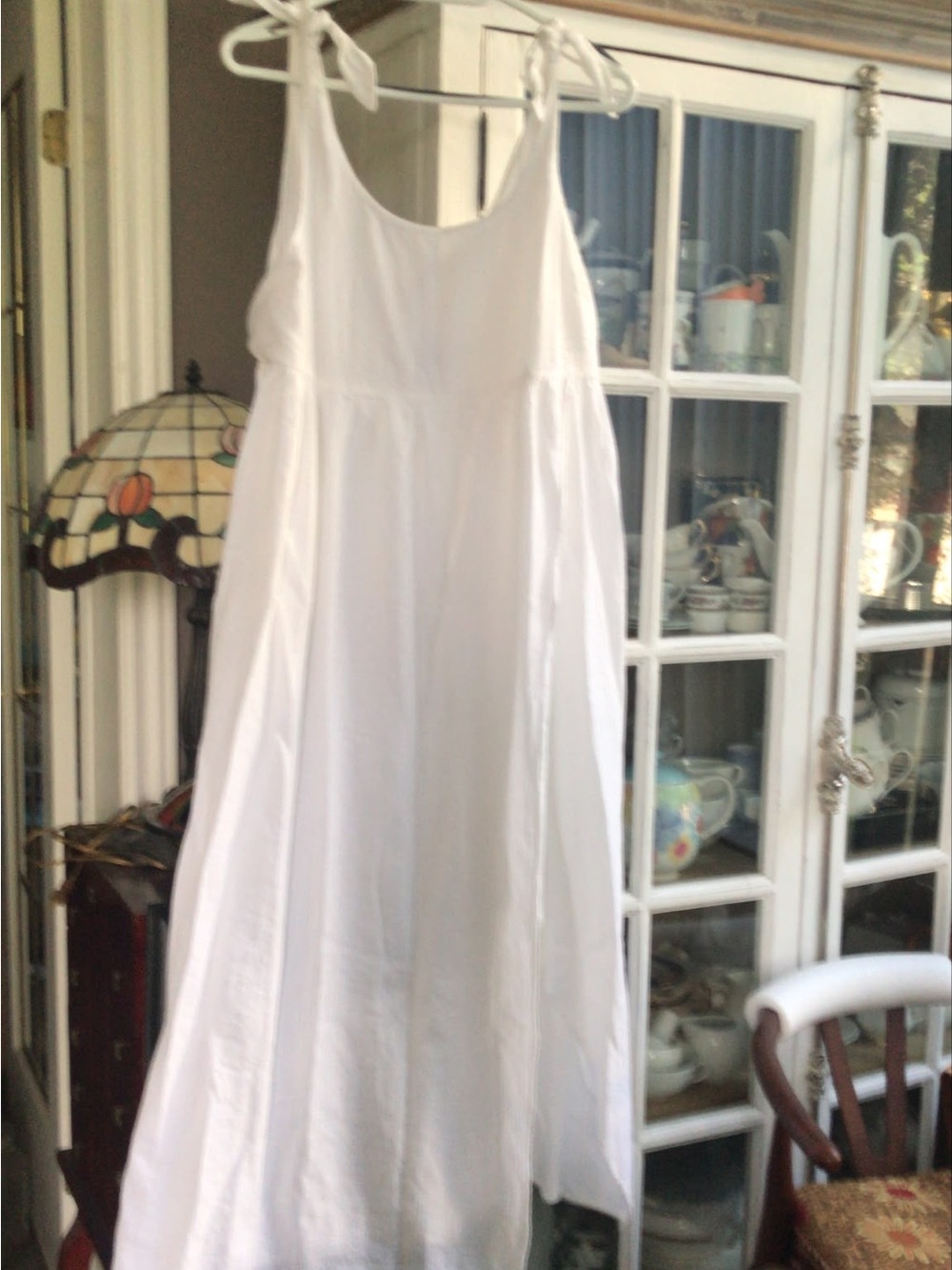 American Eagle White Cotton Linen Blend Dress, L